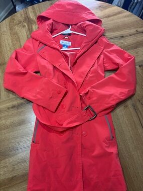 Columbia Women's Coral-Red Hooded Trench Coat